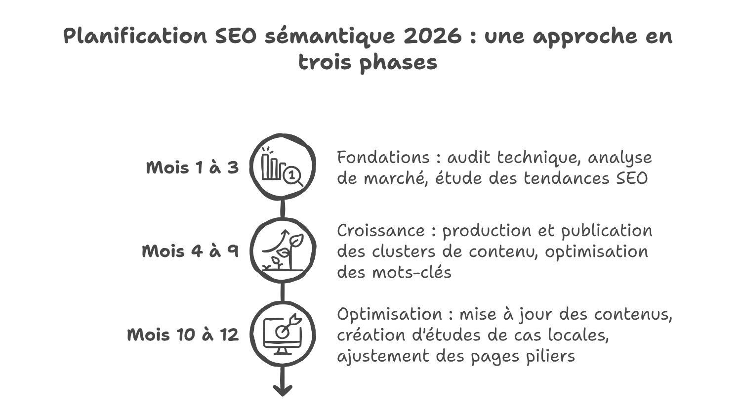 Planification seo sémantique 2026 en 3 phases clés